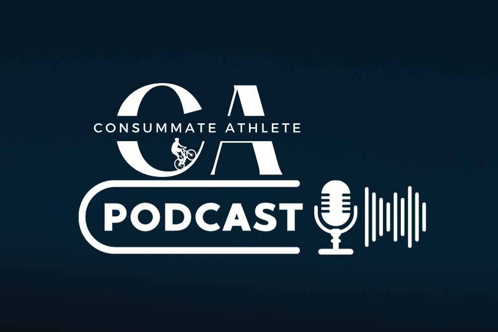 Logo of the "consummate athlete podcast" featuring a graphic of a microphone and a sound wave pattern.